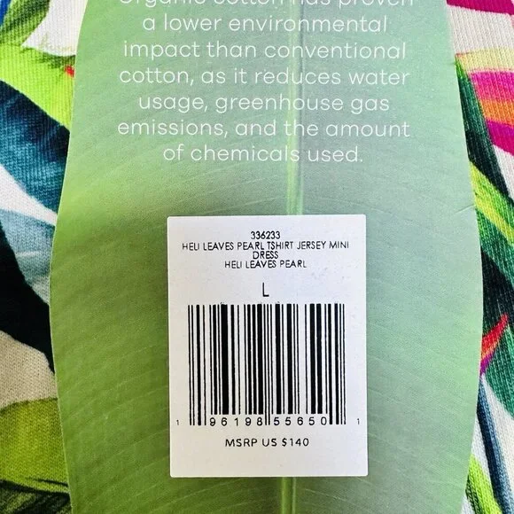 FARM Rio Heli Leaves Pearl T-Shirt Jersey Mini Dress Large Tropical casual - Picture 7 of 11